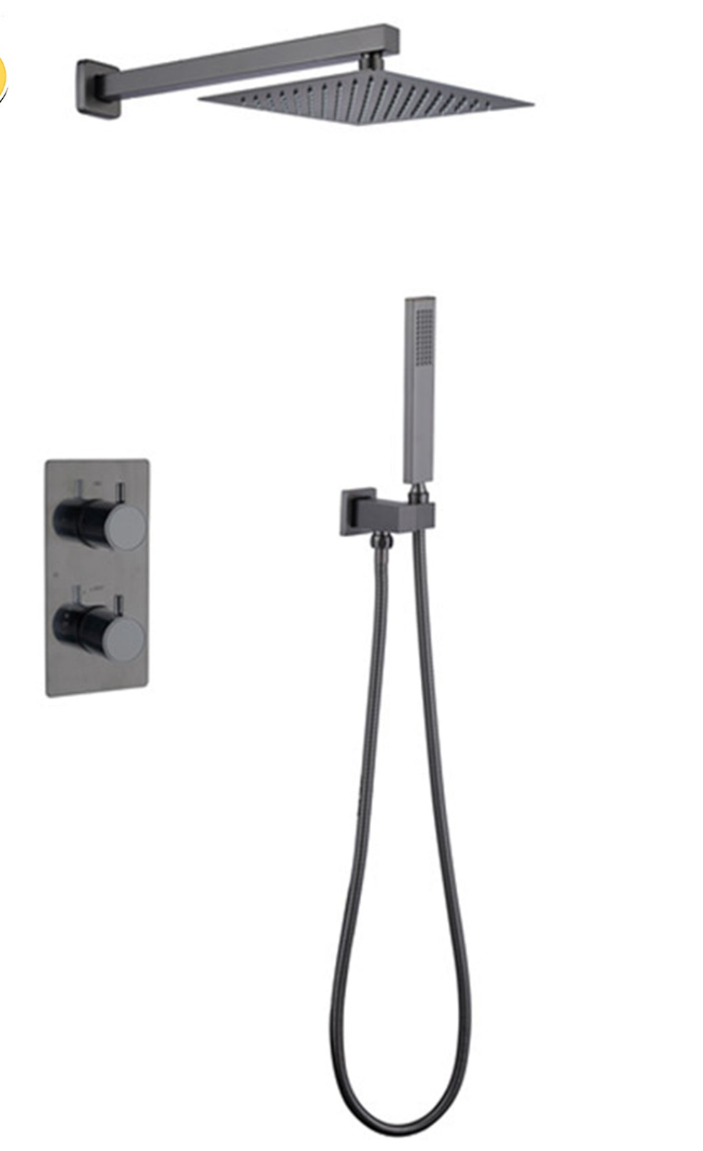 Concealed thermostatic shower mixer, drench head, with or without slide bar.