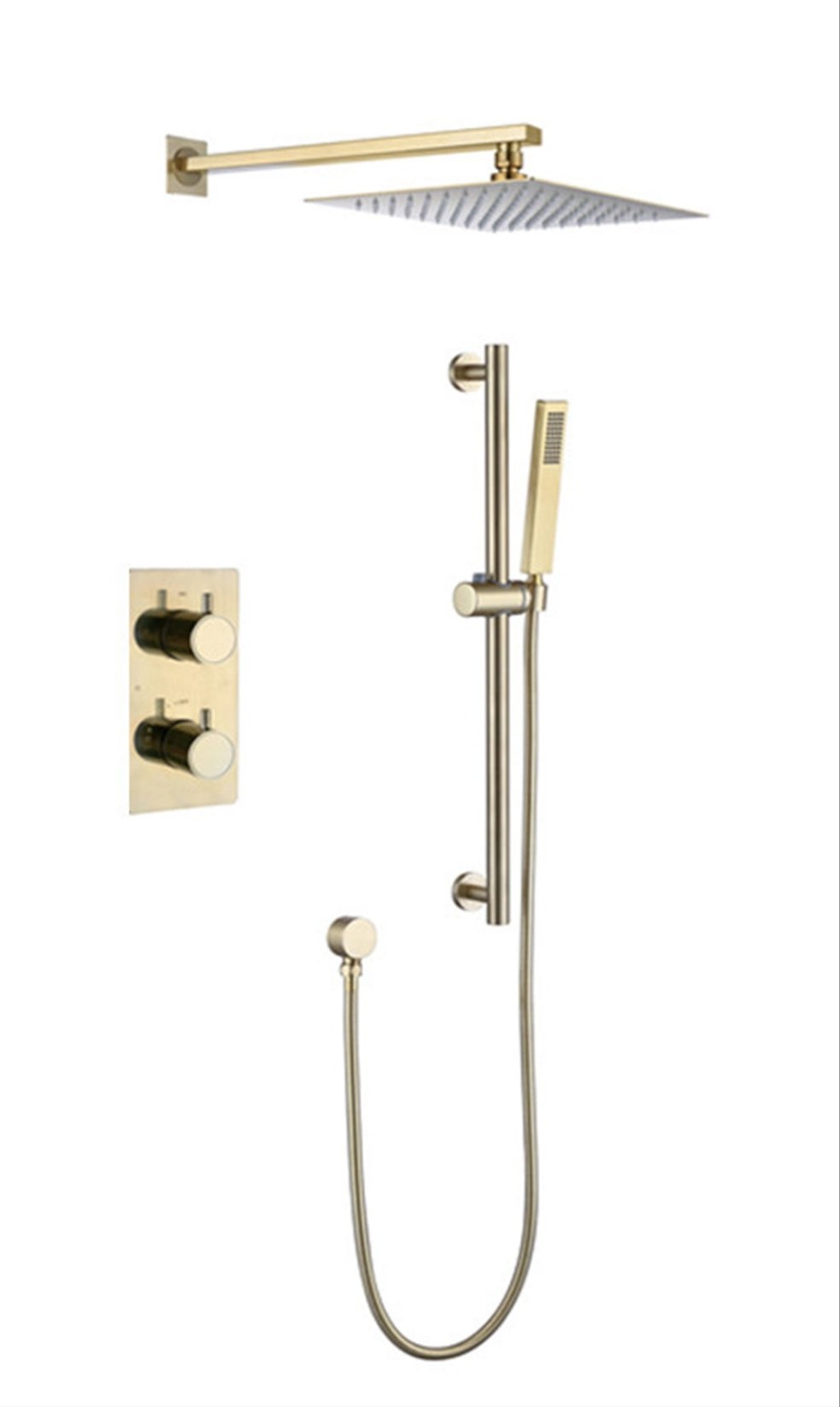 Concealed thermostatic shower mixer, drench head, with or without slide bar.